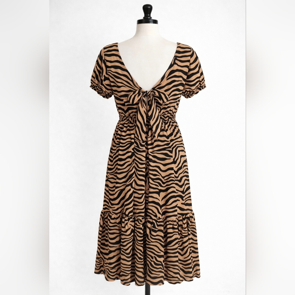 Tie-Front Zebra Print Midi Dress Size L
